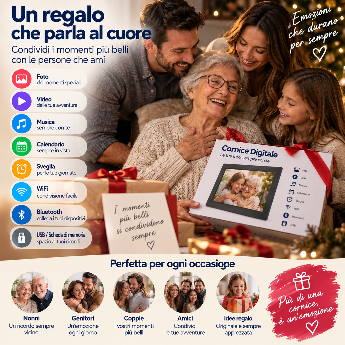 Cornice Digitale WiFi 10" Full HD 1920×1080 – Foto, Video e Musica