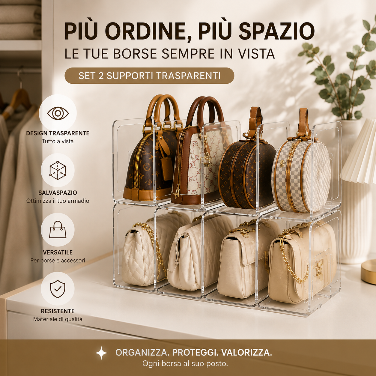BAG ORGANIZER – Set 2 Supporti Trasparenti per Borse