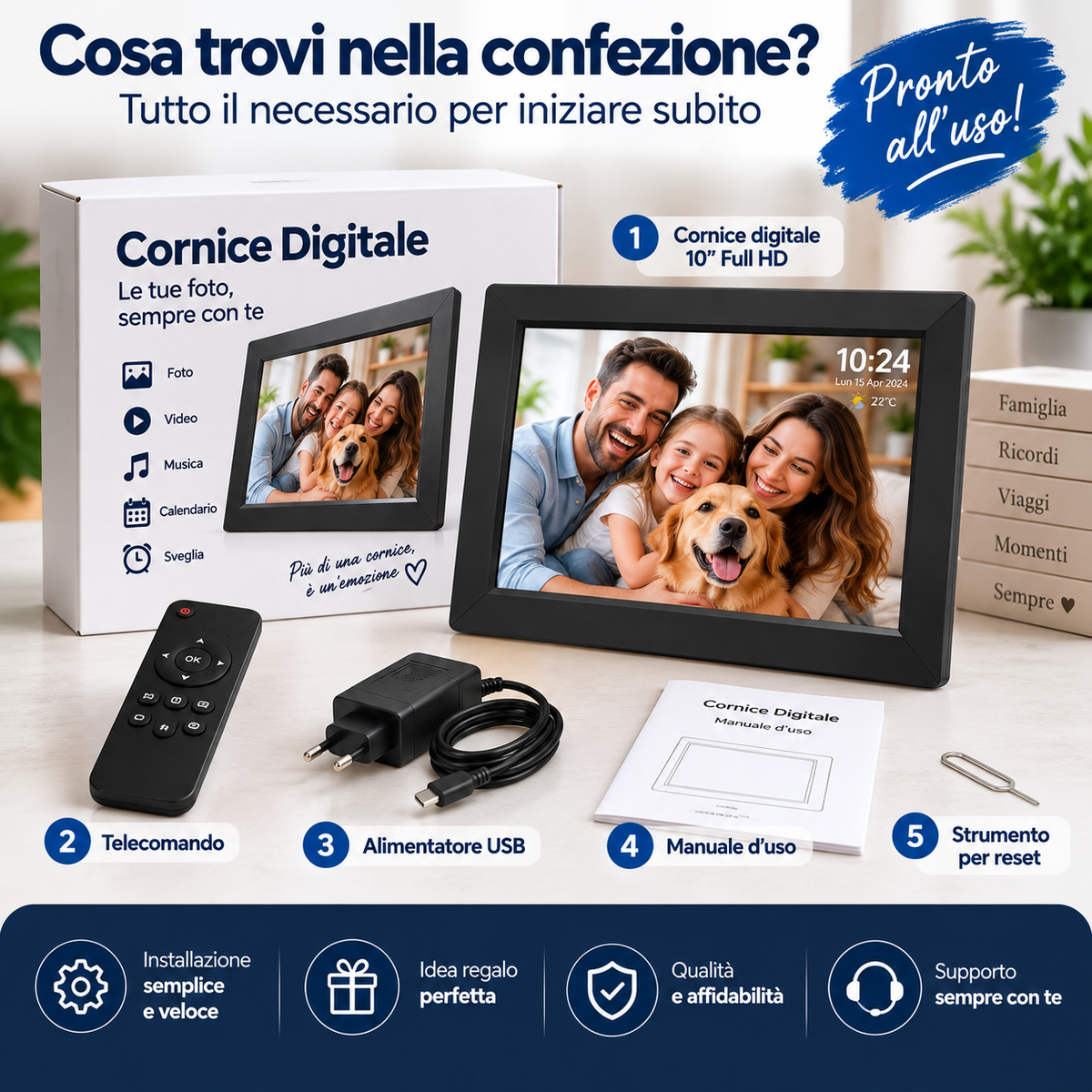 Cornice Digitale WiFi 10" Full HD 1920×1080 – Foto, Video e Musica