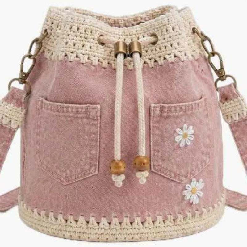 Borsa Denim Bucket – Borsa a Spalla Ricamata