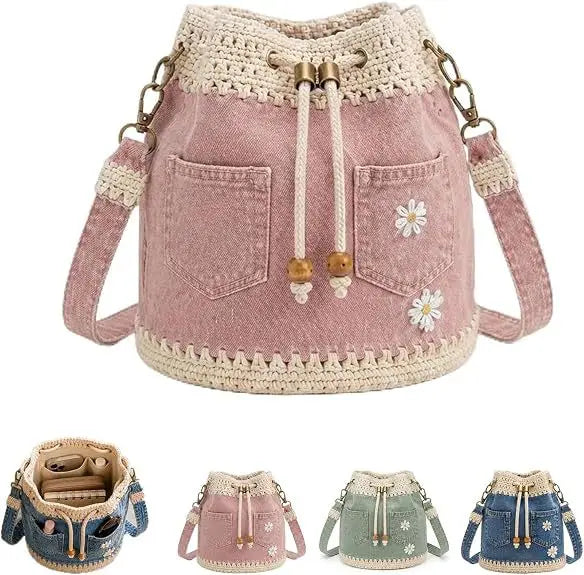 Borsa Denim Bucket – Borsa a Spalla Ricamata