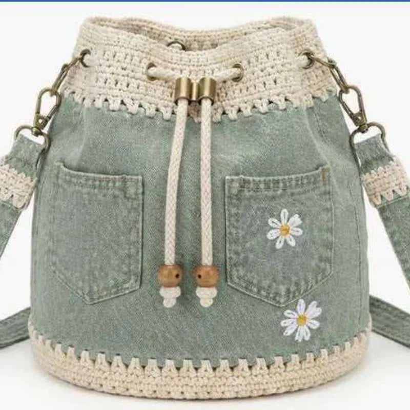 Borsa Denim Bucket – Borsa a Spalla Ricamata