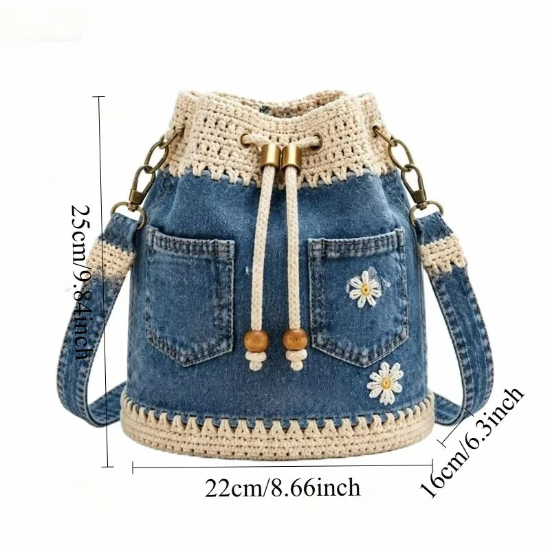 Borsa Denim Bucket – Borsa a Spalla Ricamata