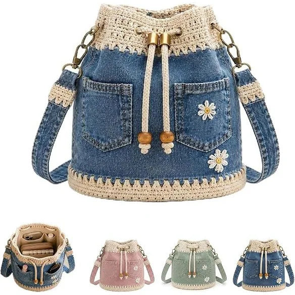 Borsa Denim Bucket – Borsa a Spalla Ricamata