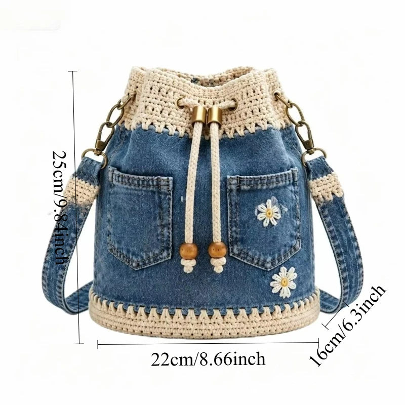 Borsa Denim Bucket – Borsa a Spalla Ricamata