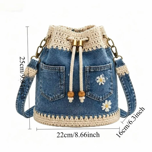 Borsa Denim Bucket – Borsa a Spalla Ricamata
